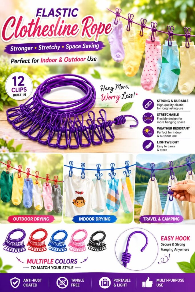 Portable Clothesline with Clips 4 piece